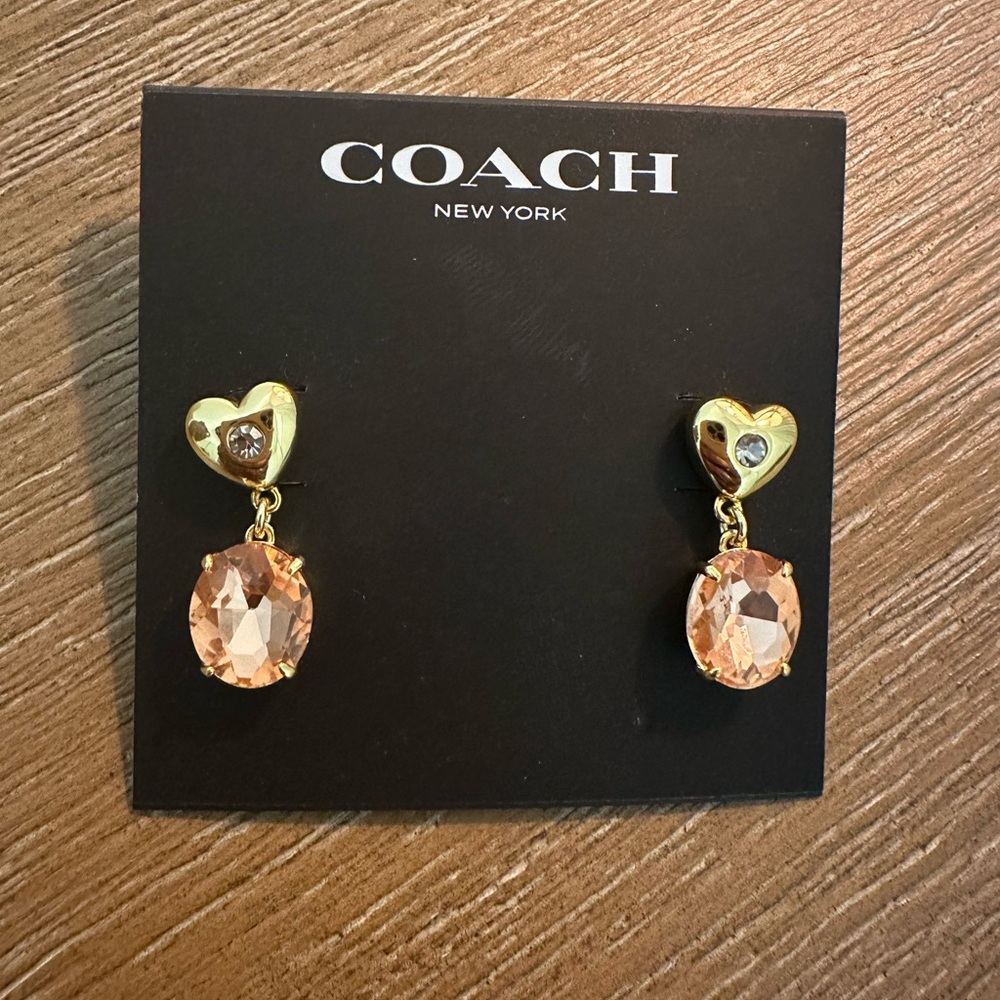 Coach Gold and Pink Heart Drop Earrings